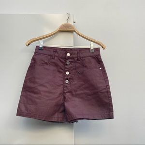 High-Waist Button-Front Waxed Women’s Shorts in Deep Wine